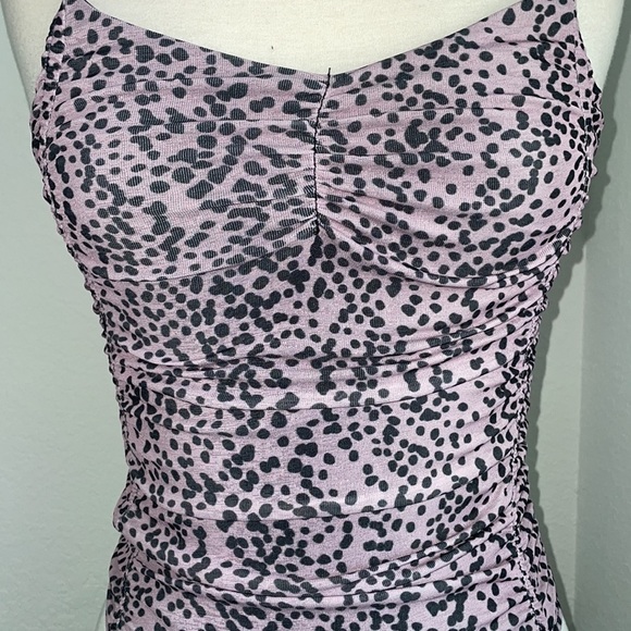 TOPSHOP animal print purple black snap scrunch bodysuit strap tank top US size 6 - Picture 5 of 12